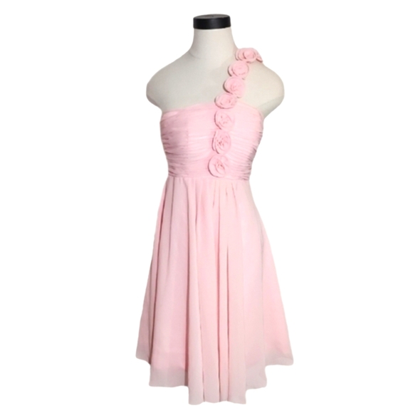 Dress Rosette Strap Detail Semi Formal One-Shoulder Dress Pink Size XS - Picture 12 of 13